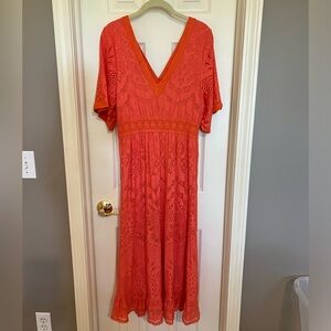 Farm Rio Devore Lace Coral Maxi